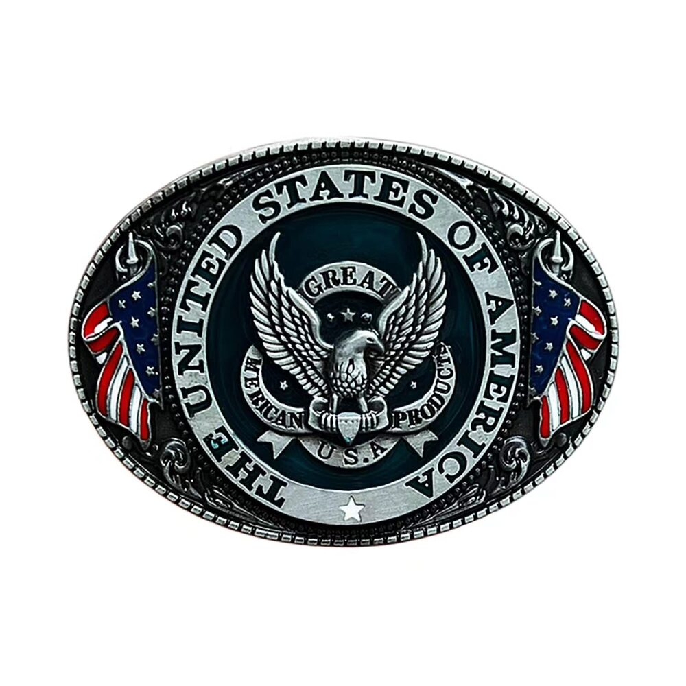 1645 Vintage American Eagle USA Flag Belt Buckle Patriotic Western Metal